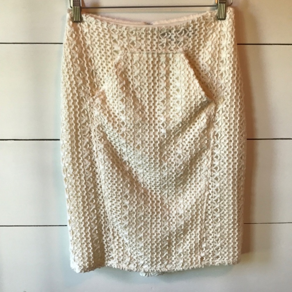 Eva Franco cream crochet overlay pencil sk…